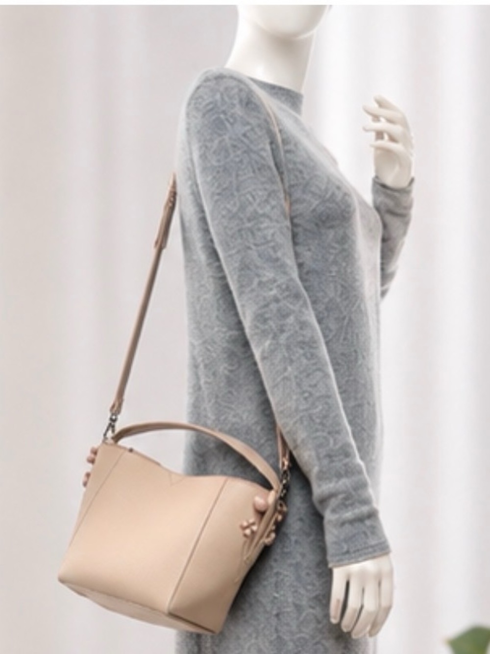 Christian Louboutin Nude Beige Leather Bucket Shoulder Bag
